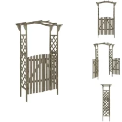 Online Bersåer, spaljéer & pergolor - Living Pergola med grind 116x40x204 cm grå massivt granträ Valvbågar, Spaljéer, Bersåer & Pergolor