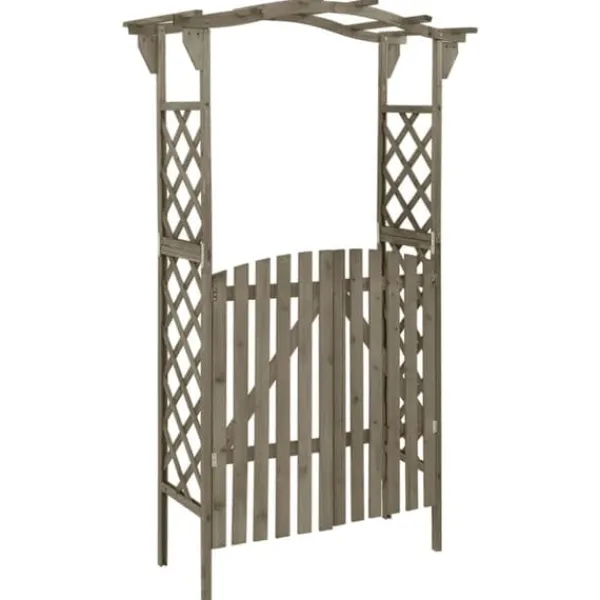 Online Bersåer, spaljéer & pergolor - Living Pergola med grind 116x40x204 cm grå massivt granträ Valvbågar, Spaljéer, Bersåer & Pergolor