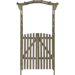 Online Bersåer, spaljéer & pergolor - Living Pergola med grind 116x40x204 cm grå massivt granträ Valvbågar, Spaljéer, Bersåer & Pergolor
