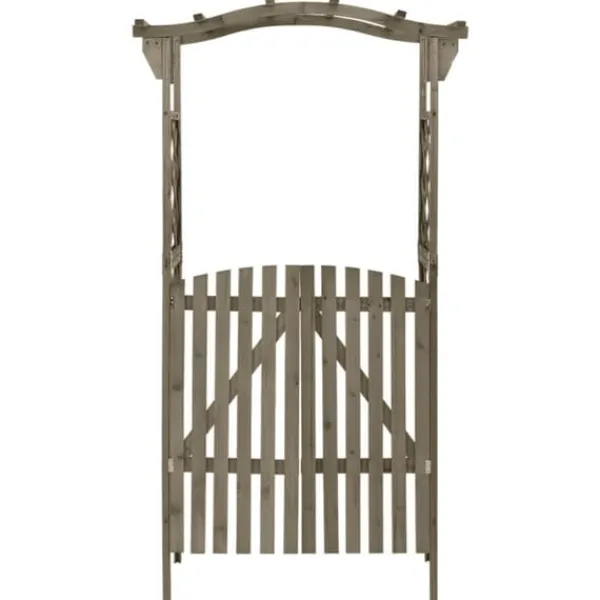 Online Bersåer, spaljéer & pergolor - Living Pergola med grind 116x40x204 cm grå massivt granträ Valvbågar, Spaljéer, Bersåer & Pergolor
