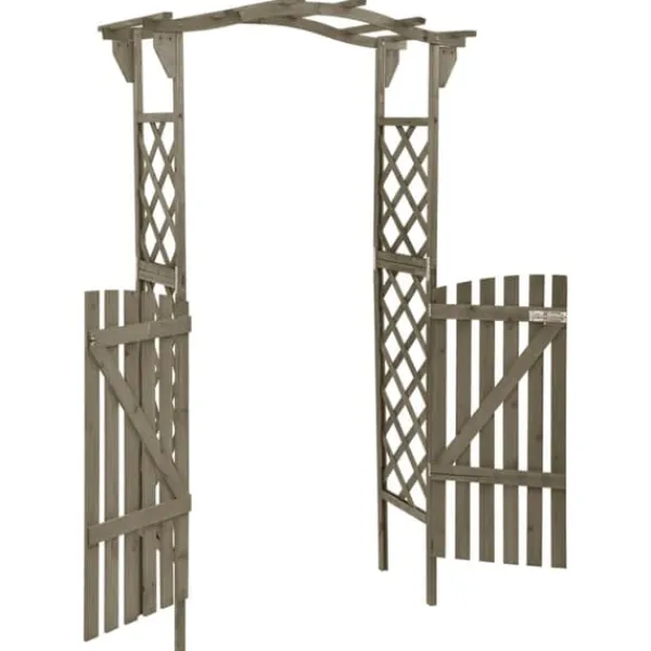 Online Bersåer, spaljéer & pergolor - Living Pergola med grind 116x40x204 cm grå massivt granträ Valvbågar, Spaljéer, Bersåer & Pergolor