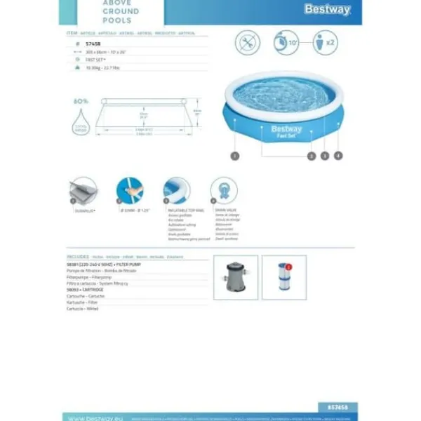 Hot självbärande rund pool Fast Set 305 x 66 cm med filtrering Pooler