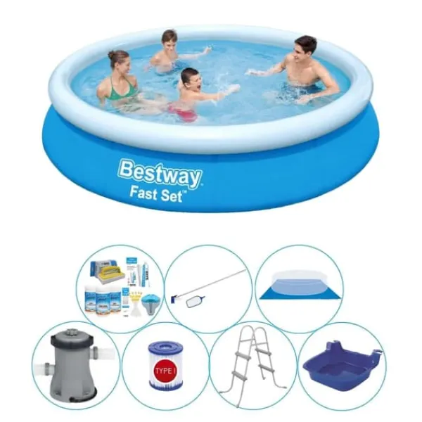 Hot Fast Set Rund 366x76 cm - 8 delar - Pool inklusive tillbehör Pooler