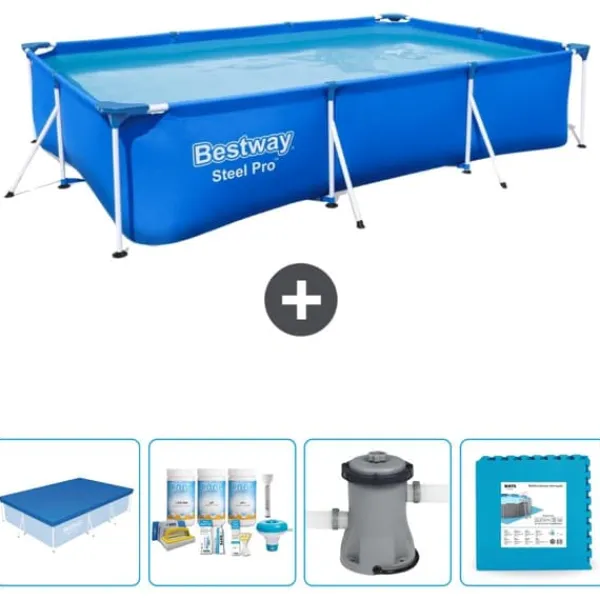 Discount Rectangular Steel Pro Swimming Pool - 300 x 201 x 66 cm - Blå - Ingår Tillbehör CB2 Pooler