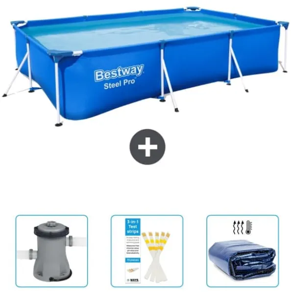 Online Rectangular Steel Pro Swimming Pool - 300 x 201 x 66 cm - Blå - Ingår Tillbehör CB38 Pooler