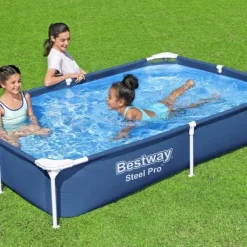 Bestway Rectangular Steel Pro Swimming Pool - 221 x 150 x 43 cm - Blå - Ingår Tillbehör CB37
