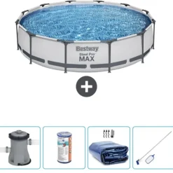 Sale Round Steel Pro MAX swimmingpool - 366 x 76 cm - Grå - Inklusive Tillbehör - CB54 Pooler