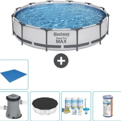 Online Round Steel Pro MAX swimmingpool - 366 x 76 cm - Grå - Inklusive Tillbehör - CB11 Pooler