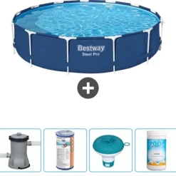 Discount Round Steel Pro Swimming Pool - 396 x 84 cm - Blå - Inklusive Tillbehör - CB53 Pooler