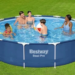 New Round Steel Pro Swimming Pool - 396 x 84 cm - Blå - Inklusive Tillbehör - CB60 Pooler