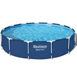 Online Round Steel Pro Swimming Pool - 396 x 84 cm - Blå - Inklusive Tillbehör - CB51 Pooler