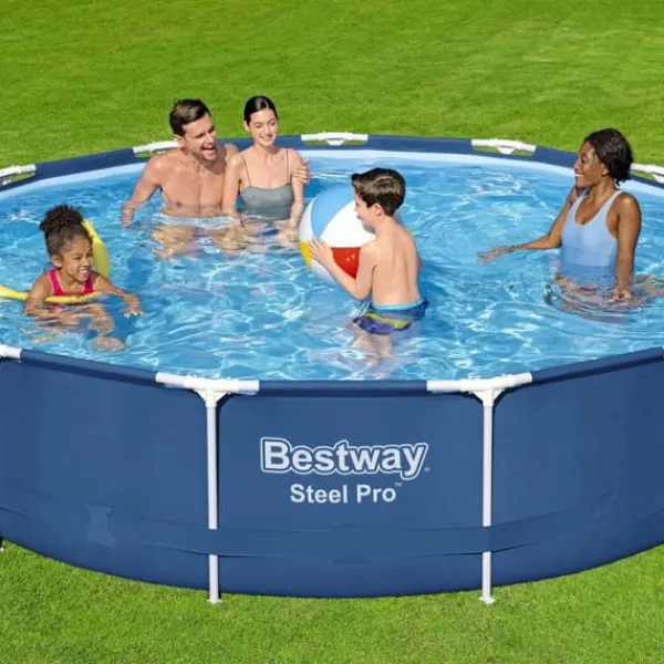 Round Steel Pro Swimming Pool - 396 x 84 cm - Blå - Inklusive Tillbehör - CB11 Pooler