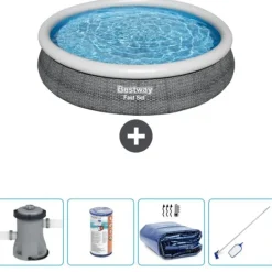 Best Round Uppblåsbar Fast Set Pool - Rottingtryck - 366 x 76 cm - Inklusive Tillbehör - CB54 Pooler