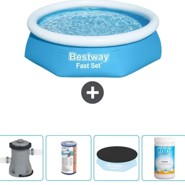 Bestway Round Uppblåsbar Fast Set Pool - 244 x 61 cm - Blå - Inklusive Tillbehör - CB51