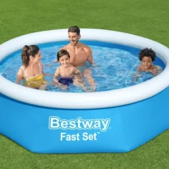 Bestway Round Uppblåsbar Fast Set Pool - 244 x 61 cm - Blå - Inklusive Tillbehör - CB51