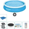 New Round Uppblåsbar Fast Set Pool - 366 x 76 cm - Blå - Inklusive Tillbehör - CB11 Pooler