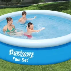 New Round Uppblåsbar Fast Set Pool - 366 x 76 cm - Blå - Inklusive Tillbehör - CB11 Pooler
