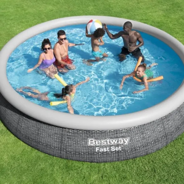 Bestway Round Uppblåsbar Fast Set Pool - Rottingtryck - 457 x 84 cm - Inklusive Tillbehör - CB14