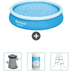Sale Round Uppblåsbar Fast Set Pool - 366 x 76 cm - Blå - Ingår Tillbehör CB48 Pooler