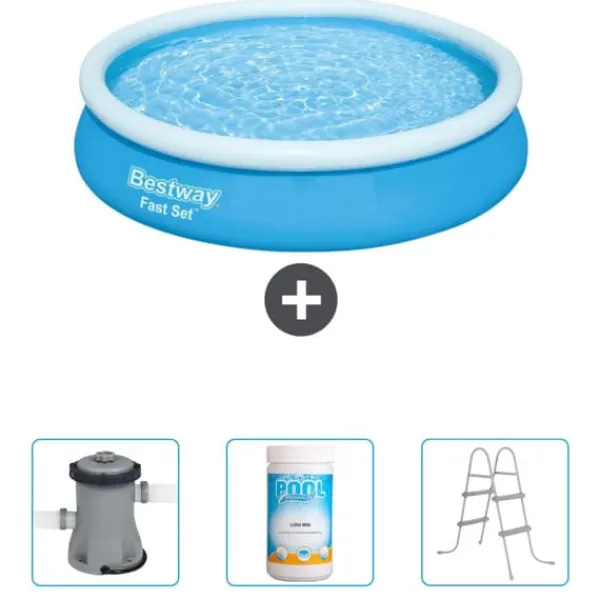 Sale Round Uppblåsbar Fast Set Pool - 366 x 76 cm - Blå - Ingår Tillbehör CB48 Pooler
