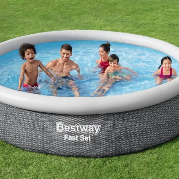 Bestway Round Uppblåsbar Fast Set Pool - Rottingtryck - 366 x 76 cm - Inklusive Tillbehör - CB19