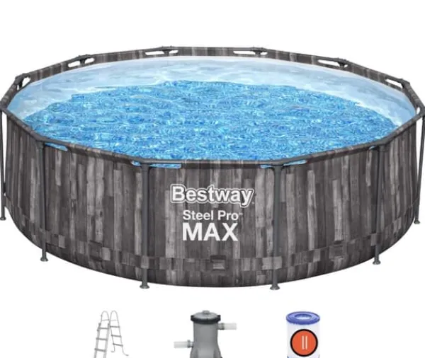 New Steel Pro MAX Frame Pool 366x100cm Stone m/pump, stege Pooler