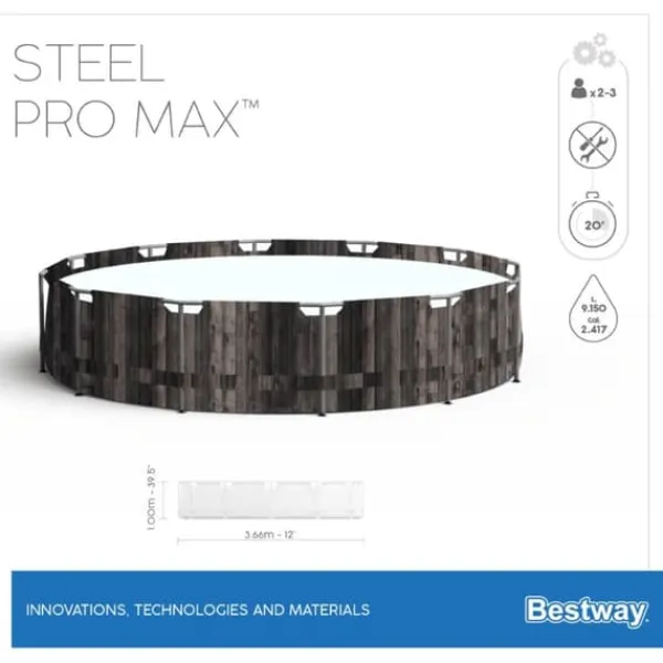 New Steel Pro MAX Frame Pool 366x100cm Stone m/pump, stege Pooler