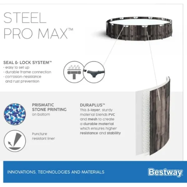 New Steel Pro MAX Frame Pool 366x100cm Stone m/pump, stege Pooler