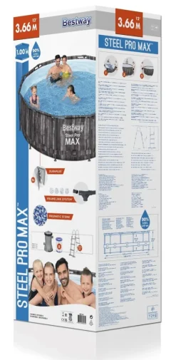 New Steel Pro MAX Frame Pool 366x100cm Stone m/pump, stege Pooler