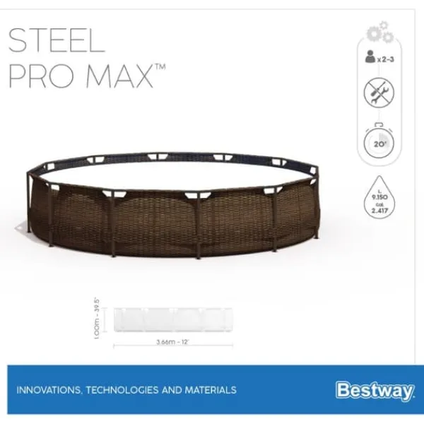 Bestway Steel Pro MAX Frame Pool 366x100cm Rattan m/pump, stege