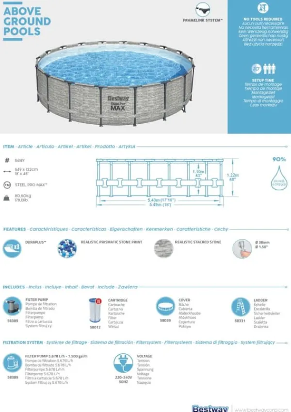 Bestway Steel Pro Max Frame Pool 549 x 122cm m/pump, stege - Ny modell!