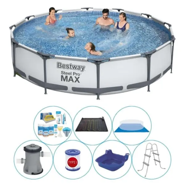 Clearance Steel Pro MAX Rund 366x76 cm - 8 delar - Poolerbjudande Pooler