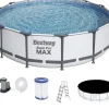 Viking Choice Bestway Steel Pro Max 549x122 cm Rund poolset över mark med pump, stege och lock - Arktisk grå