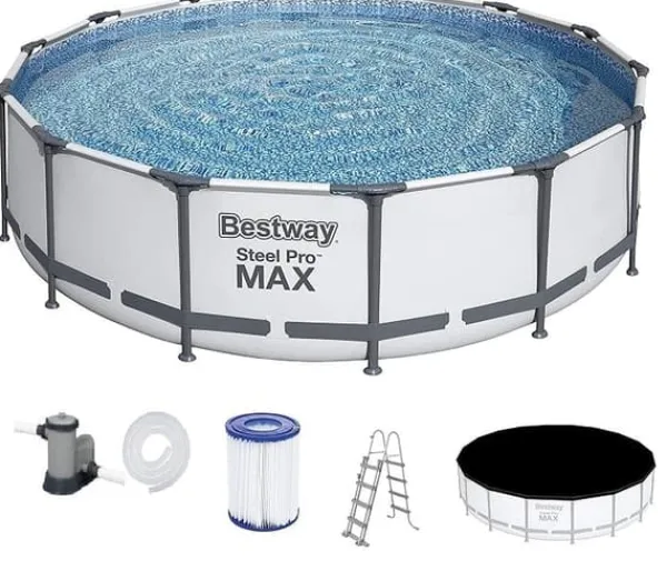 Viking Choice Bestway Steel Pro Max 549x122 cm Rund poolset över mark med pump, stege och lock - Arktisk grå