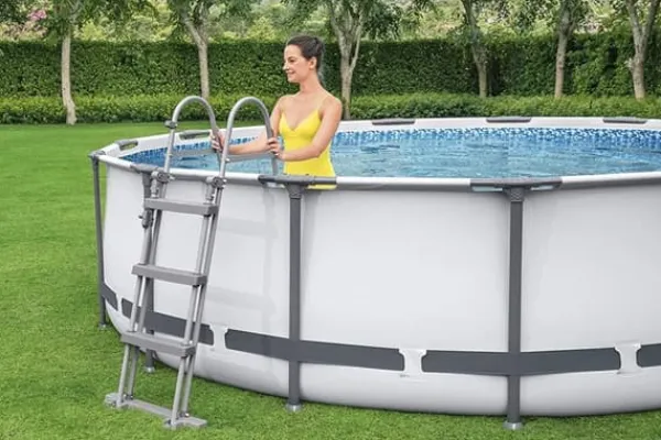 Viking Choice Bestway Steel Pro Max 549x122 cm Rund poolset över mark med pump, stege och lock - Arktisk grå