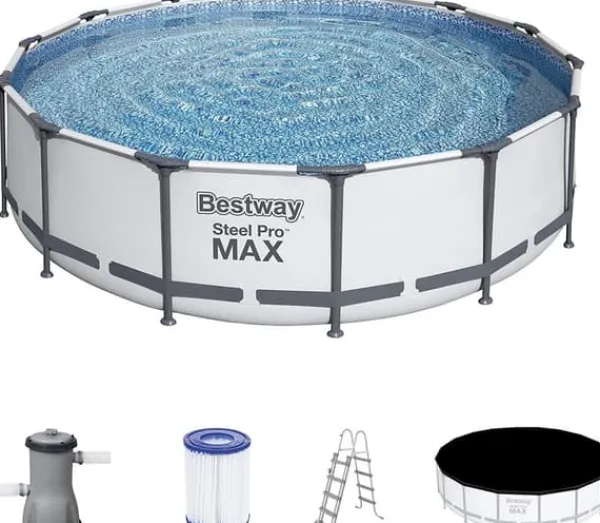 New Bestway Steel Pro Max 457x122 cm Rund poolset över mark med pump, stege och lock Pooler