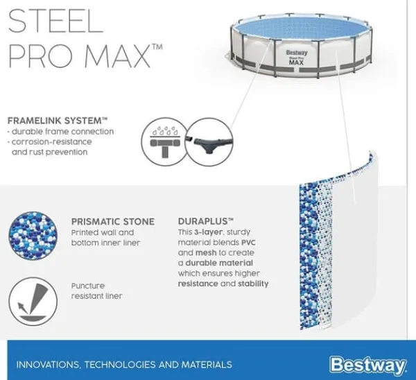 New Bestway Steel Pro Max 457x122 cm Rund poolset över mark med pump, stege och lock Pooler