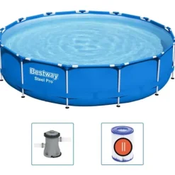 Bestway Steel Pro Pool 396x84 cm - Runt, hållbart | Färg: Blå | Storlek: 396x84 cm
