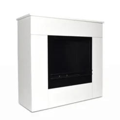 Biobränsle kamin i trä inramad med vit jord 96x35x90h Michelangelo.