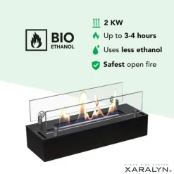 Bio-etanol brännare S (4114B) - Svart - Bio-etanol inbyggd spis med patenterad keramisk sten - 2 KW värme Öppna Spisar