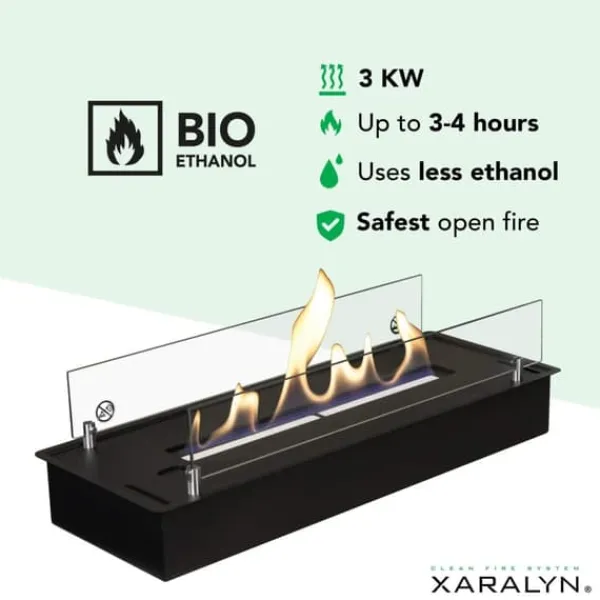 Discount Bioetanolbrännare L (5820LB) med inbyggd läpp - Svart - bioetanol inbyggd spis med patenterad keramisk sten - 3 KW värme Öppna Spisar