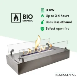 Bioetanolbrännare L (5820S) - Borstat rostfritt stål - Bioetanol inbyggd spis med patenterad keramisk sten - 3 KW värme Öppna Spisar