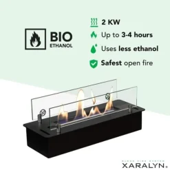 Discount Bioetanolbrännare S med inbyggd profil - Svart - säker och enkel installation - 2 KW värme Öppna Spisar