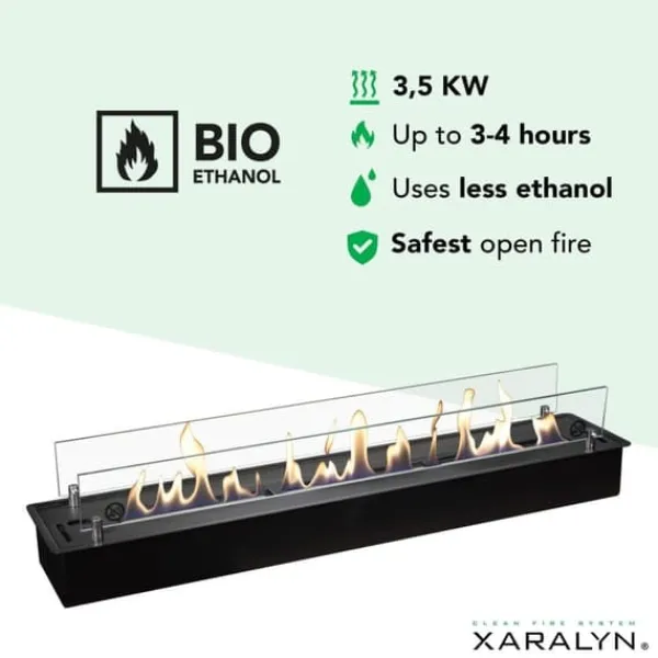 Bioetanolbrännare XL (8014LB) med inbyggd läpp - Svart - bioetanol inbyggd spis med patenterad keramisk sten - 3,5 KW värme