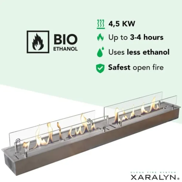 Bioetanolbrännare XXL (11814LS) med inbyggd läpp - Borstat rostfritt stål - bioetanol inbyggd spis med patenterad keramisk sten - 4,5 KW värme