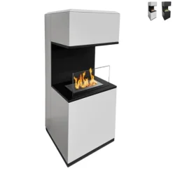 Clearance Bioetanol-kamin - DIVINA FIRE - Oslo - Stål - Vit - 100 cm i höjd Öppna Spisar