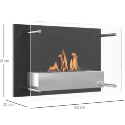 Bioetanolspis - Väggmonterad - 60 x 22 x 40 cm - 1,5 l Behållare - 3 h Brinntid - Svart