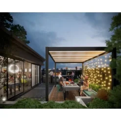 New BIOKLIMATISK PERGOLA SOMMAR GRÅ 6X4 SJÄLVSTÅENDE MOTORDRIVEN + LED Valvbågar, Spaljéer, Bersåer & Pergolor