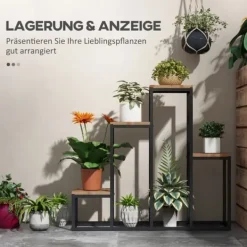 Clearance Blomhylla 4 nivåer växtställ för balkong/trädgård, trä ljusbrun 80×20×74 cm Växtställ