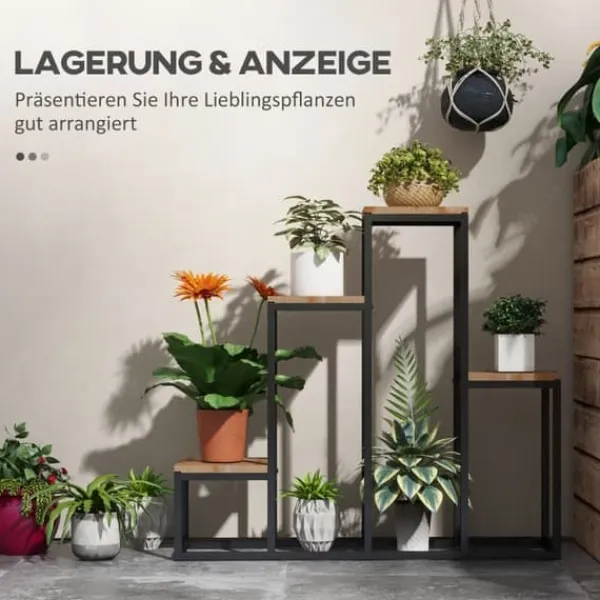 Clearance Blomhylla 4 nivåer växtställ för balkong/trädgård, trä ljusbrun 80×20×74 cm Växtställ